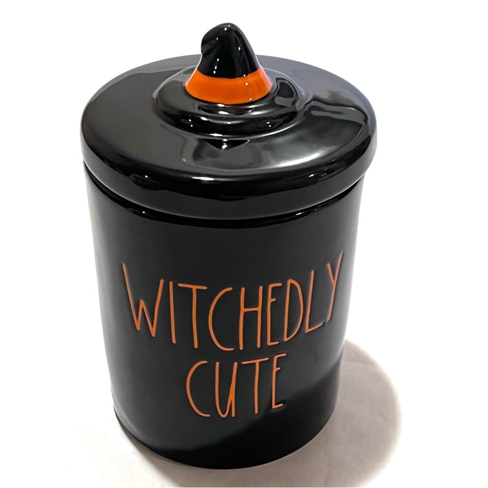 Rae Dunn WITCHEDLY CUTE Ceramic Halloween Jar Black/Orange